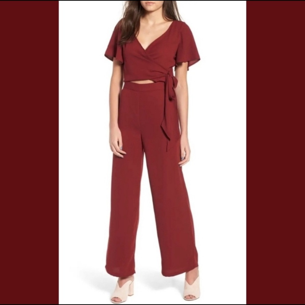 Leith Surplice Maroon jumpsuit sz small